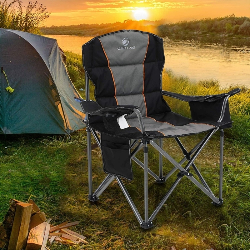 Camping Chair Oversized Design, Side Storage Pocket, High Backrest