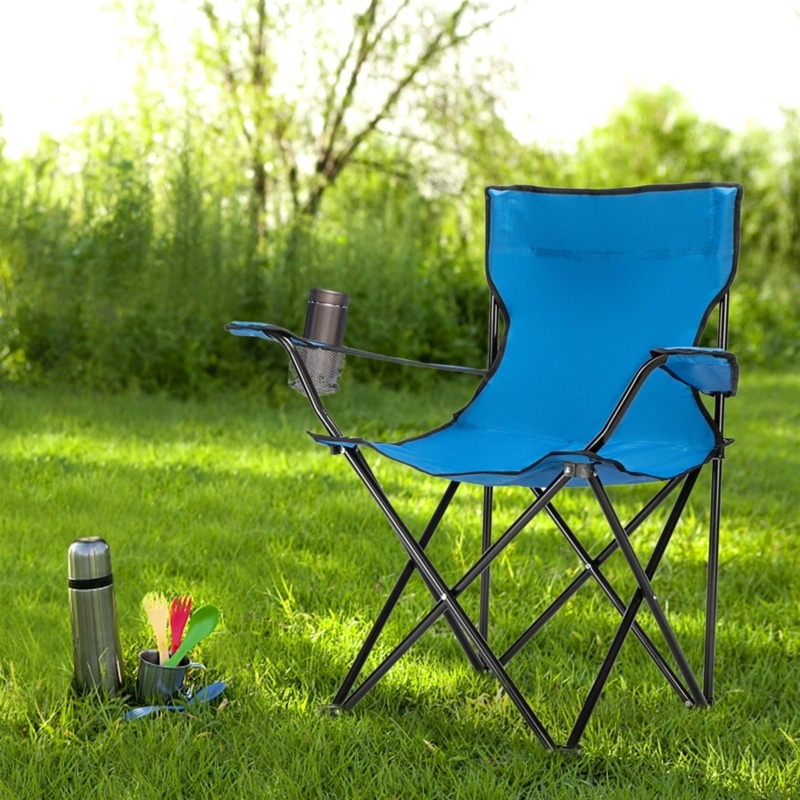Camping Chair Royal Blue Fabric, X-Frame Construction, Mesh Cup Holder