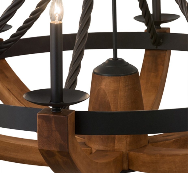 Candle Chandelier Curved Wood Supports Iron Bands Rustic Style