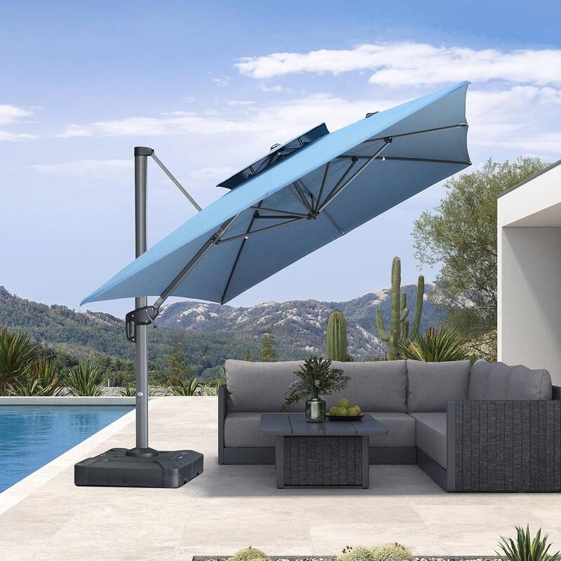 Cantilever Umbrella Celestial Blue, Offset Hanging, Rectangular Canopy.