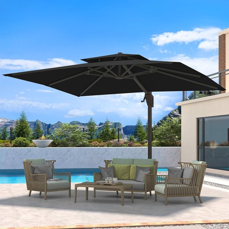 Cantilever Umbrella Double Tier Canopy, Rectangular Profile 360 Swivel.