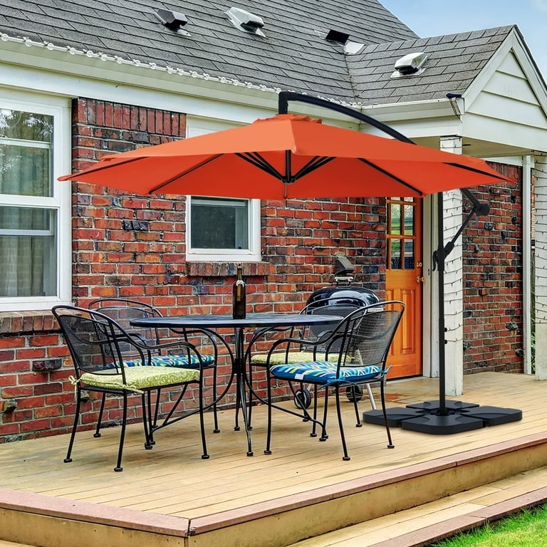 Cantilever Umbrella Orange Canopy, Offset Design, Weighted Base.