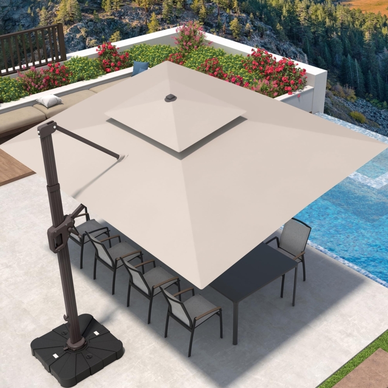 Cantilever Umbrella Rectangular 9x12 Size, Double Top Vent, Beige.
