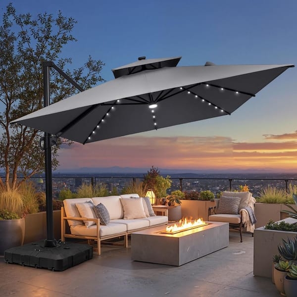 Cantilever Umbrella Solar LED Lights, Tilt Mechanism, Slate Gray.