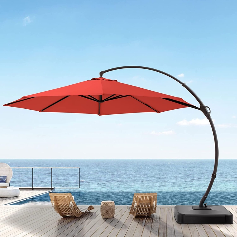 Cantilever Umbrella Vibrant Red, Curved Arch, Foot Pedal Contemporary.