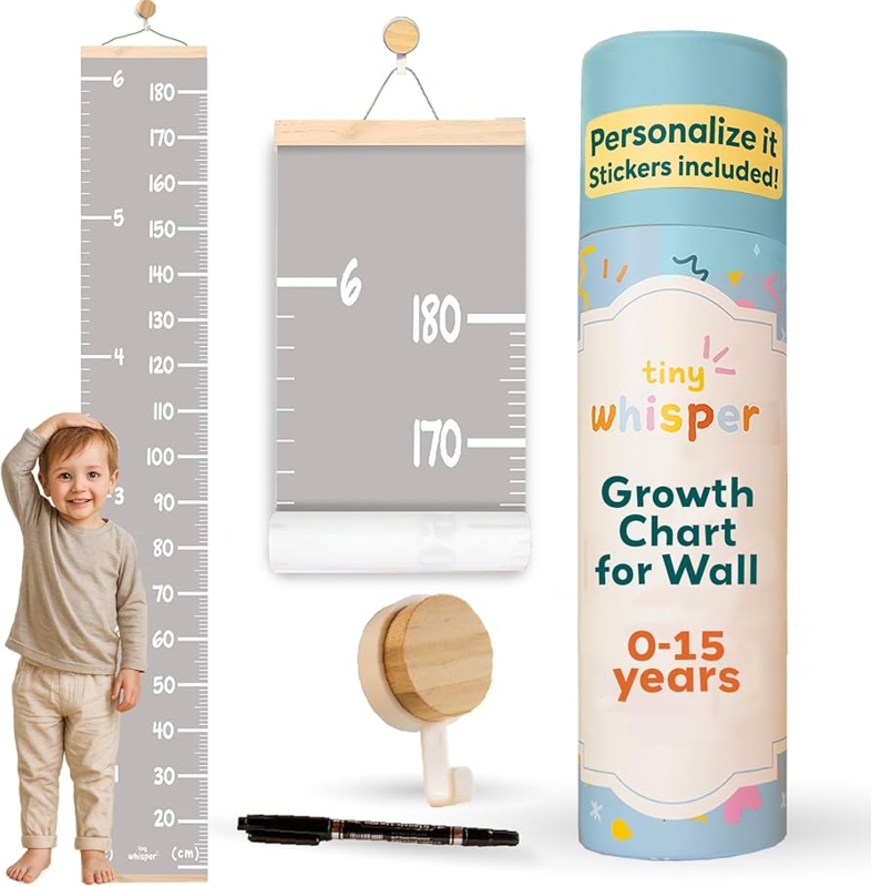Canvas Growth Chart with Wooden Rails and Personalized Stickers