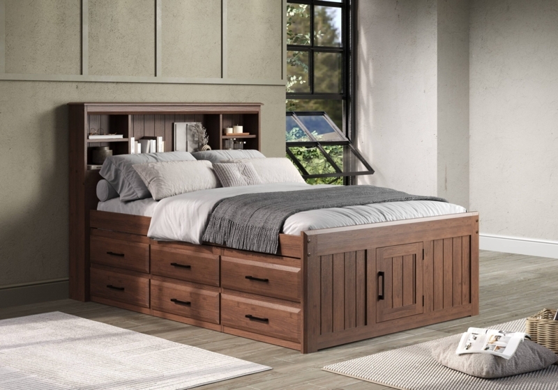 Captains Bed Honey Brown Satin Finish with Plank Paneling