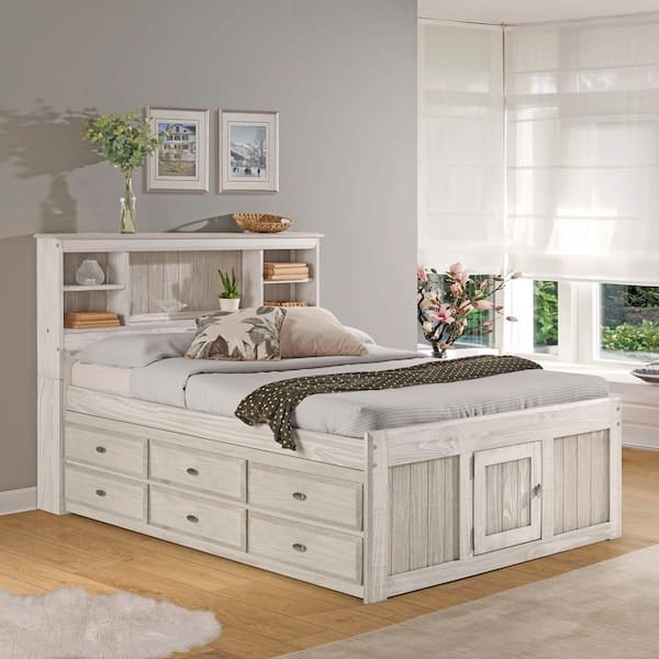 Captains Bed Light Ash Gray with Twelve Drawers and Planked Panels