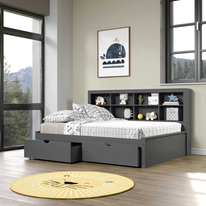 Captains Bed Matte Finish with Finger Pull Drawers and Cubby Storage