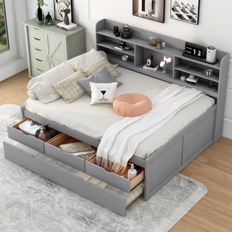 Captains Bed with 3 Storage Drawers and Integrated Trundle