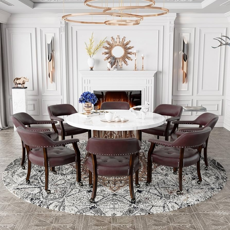 Captains Chair Wine Red Rolling Casters Tufted Armchairs Nailhead