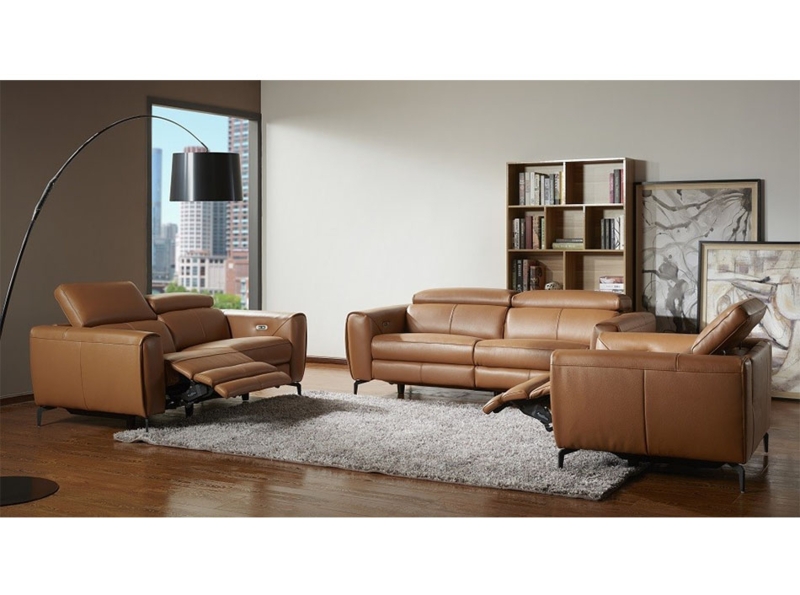 Caramel Faux Leather Power Recliner Sofa Suite