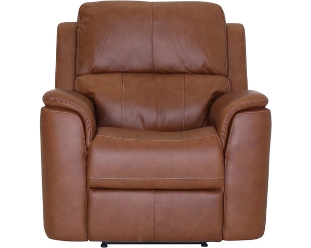 Caramel Leather Power Recliner with Padded Bolster Arms