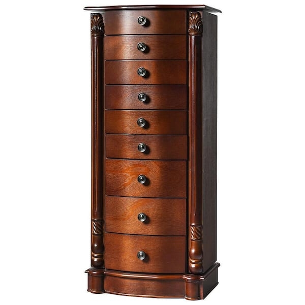 Carved Wood Jewelry Armoire Walnut Finish Bow Front Acanthus Details