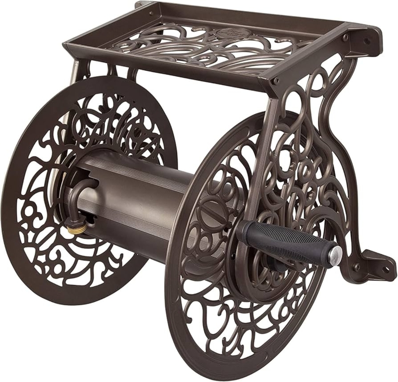 Cast Aluminum Hose Reel: Ornate Victorian Style, Antique Bronze Finish