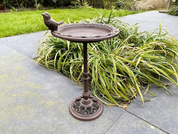 Cast Iron Pedestal Bird Bath with Ornate Openwork Filigree Base
