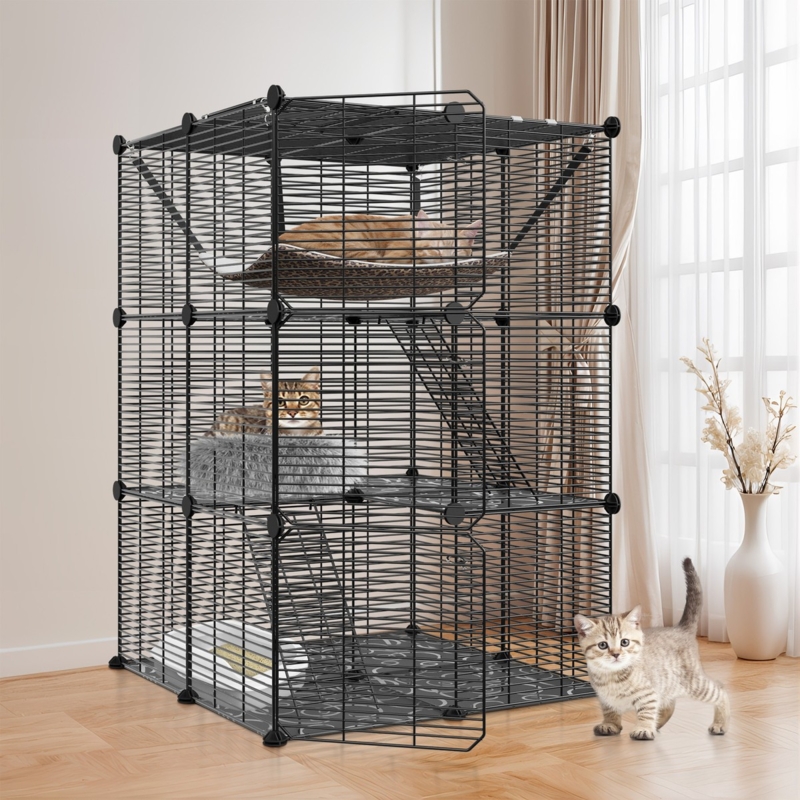 Cat Cage Modular Metal Three-Tier Wire Pet Enclosure