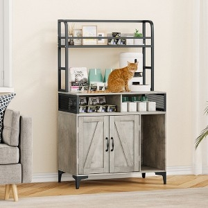 Cat Enclosure Furniture with Mesh Side Panels Grey Barn Door Hutch