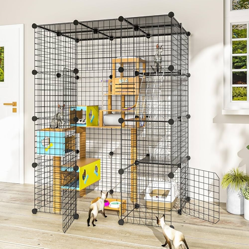 Cat Enclosure Modular Wire Mesh with Integrated Cat Tree Furniture
