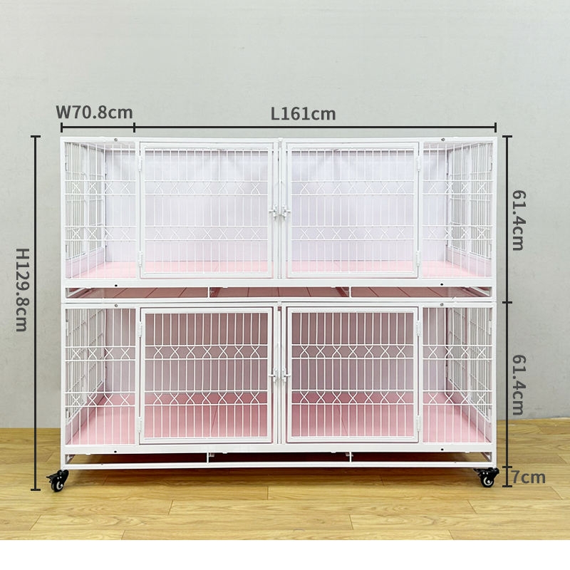 Cat Enclosure White Wire Stackable Villa Design with Pink Base