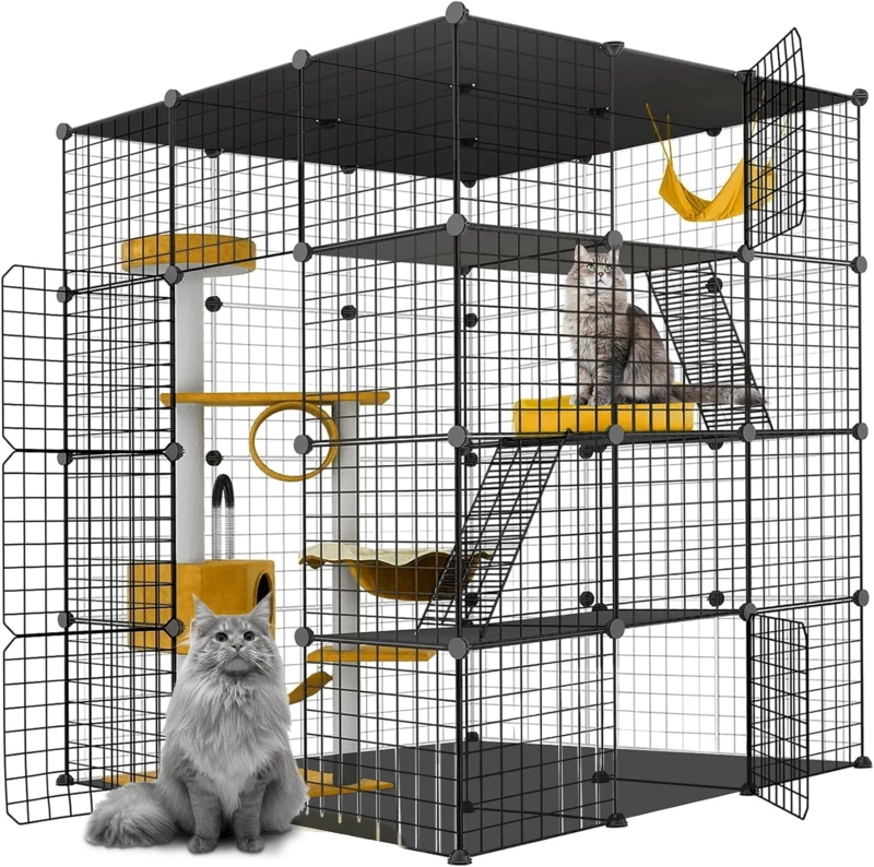 Cat Kennel Large 3-Tier Cat Cage, Indoor Cat Enclosures Pliable DIY Cat  Playpen Cat Cages Indoor With Litter Box
