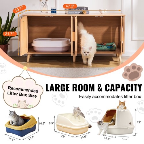Cat Litter Box Enclosure Tapered Legs Dual Compartment Light Oak
