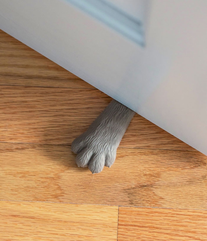 Cat Paw Doorstop Fur Texture Wedge Design Slate Grey Toe Pads