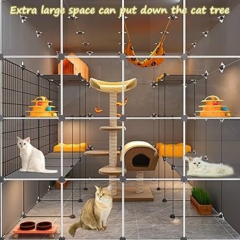 Cat Playpen Clear PVC Panels with Warm Yellow Accents Multi-Tier