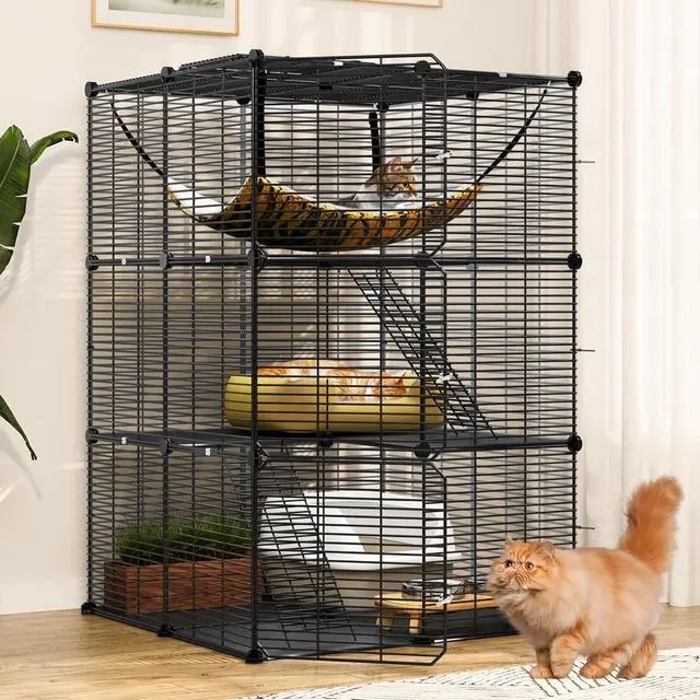 Cat Playpen Modular Wire 3-Tier with Tiger Print Hammock