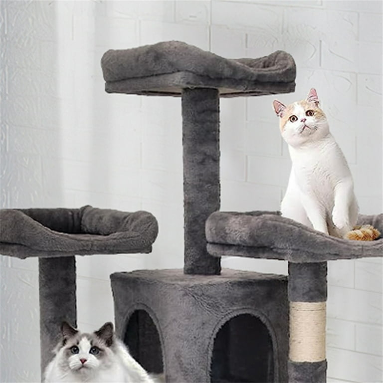 Cat Tree Charcoal Gray Plush with Bolstered Perch and Arched Entry