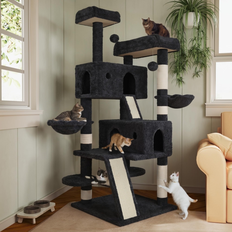 Cat Tree Corner Furniture Charcoal with Dual Scratching Ramps