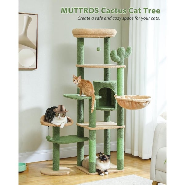 Cat Tree Whimsical Cactus Shape with Side Hammock and Condo