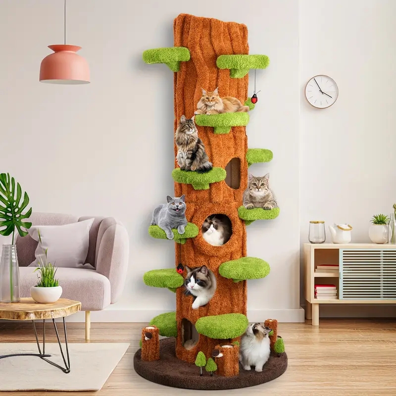 Cat Tree Whimsical Tree Trunk Shape with Leaf Platforms and Base