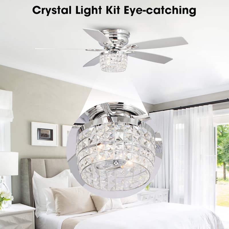 Ceiling Fan, Flush Mount, Crystal Drum Shade, Contemporary Luxe