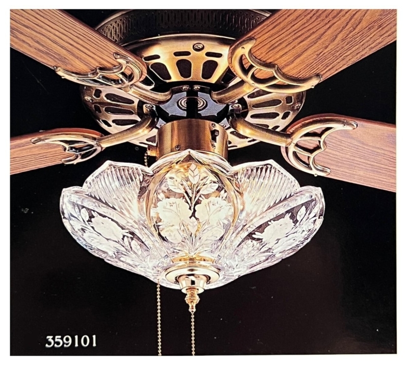 Ceiling Fan Light Kit, Polished Brass, Etched Crystal Petal Shade