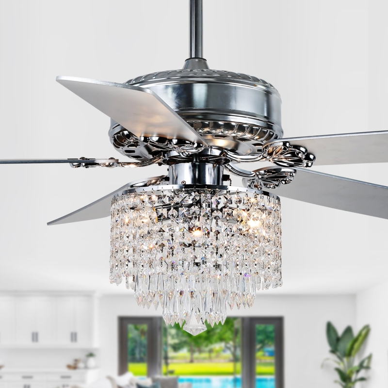 Ceiling Fan, Polished Silver, Chandelier Light Kit, Ornate Scrolls