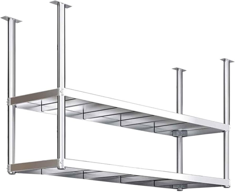 Ceiling Storage Rack Two Tier Polished Finish Slotted Industrial Hanging