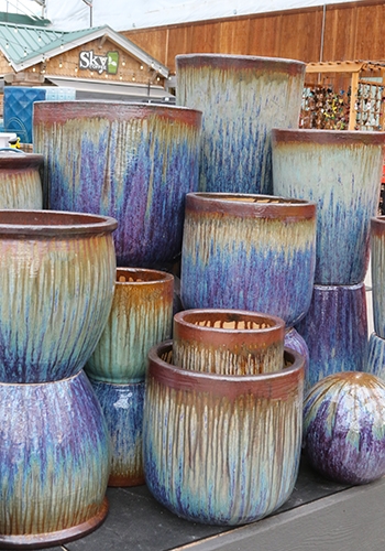 Ceramic Planter, Reactive Copper Glaze, Vertical Streaks, Iridescent
