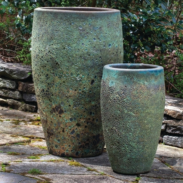 Ceramic Planters Verdigris Patina Cratered Glaze Set