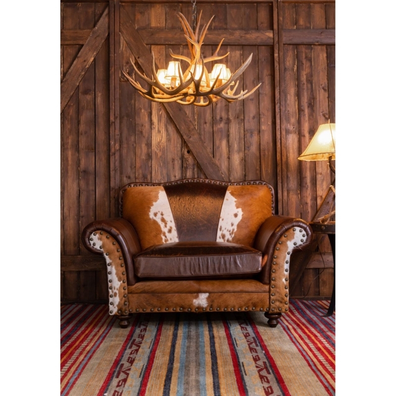 Chair and a Half Hide & Embossed Panels Nailhead Trim Western Lodge