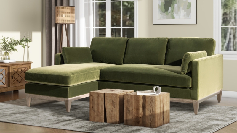 Chaise Sectional Sofa Olive Green Reversible Tapered Legs Farmhouse