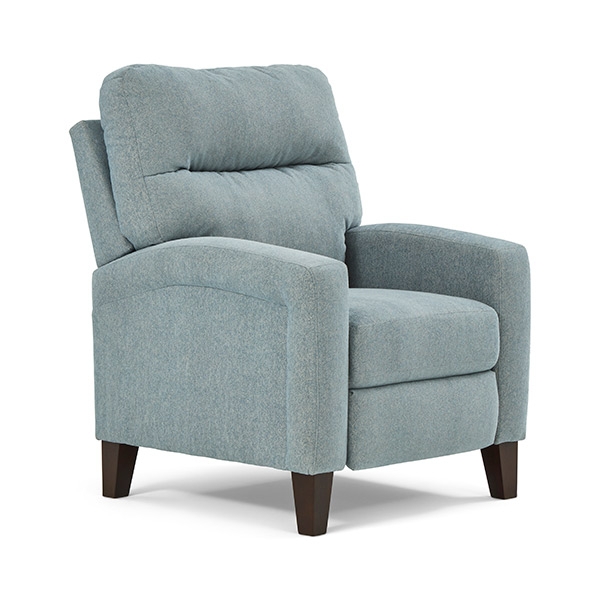 Chambray Blue High-Leg Recliner featuring a Bustle Back Design