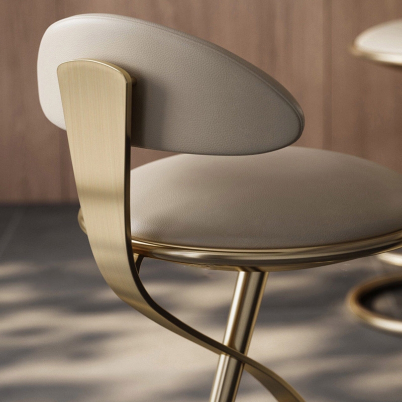Champagne Gold Bar Seating Sculptural Ribbon Support Warm Beige.