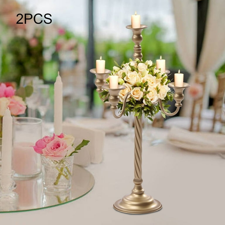 Champagne Gold Candelabra with Twisted Stem and Integrated Floral Bowl
