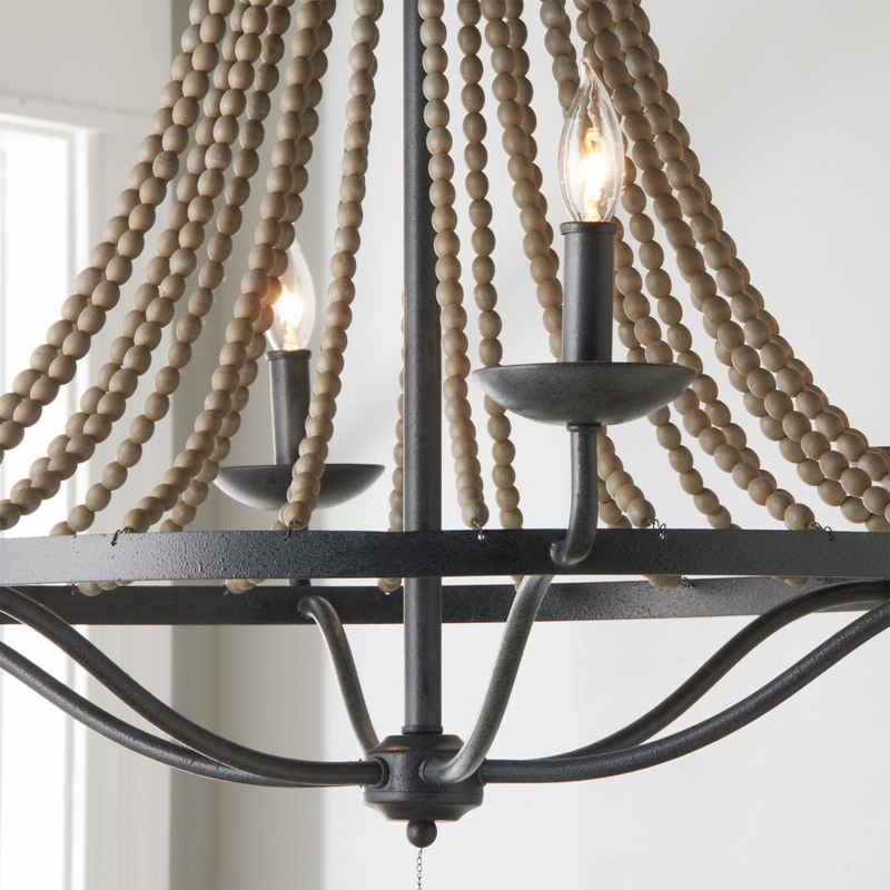 Chandelier Beaded Pendant Weathered Zinc Finish Curved Arms