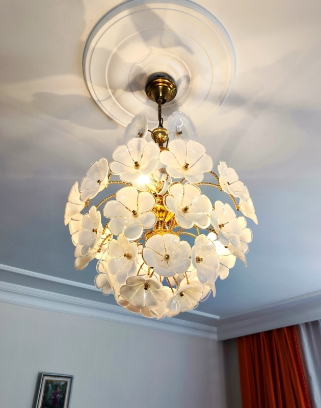 Chandelier Flower Petals Murano Style Vintage Italian Ceiling Medallion