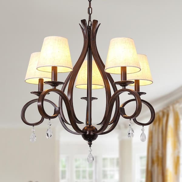 Chandelier French Country Curved Tulip Silhouette Linen Shades