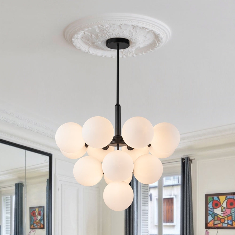 Chandelier Frosted Glass Cluster Bubble Design Matte Hardware Modern