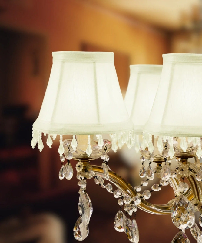 Chandelier Lamp Shade Crystal Beaded Fringe Off White
