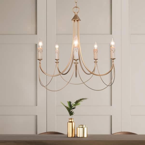 Chandelier Modern Farmhouse Satin Gold Finish Wire Swags